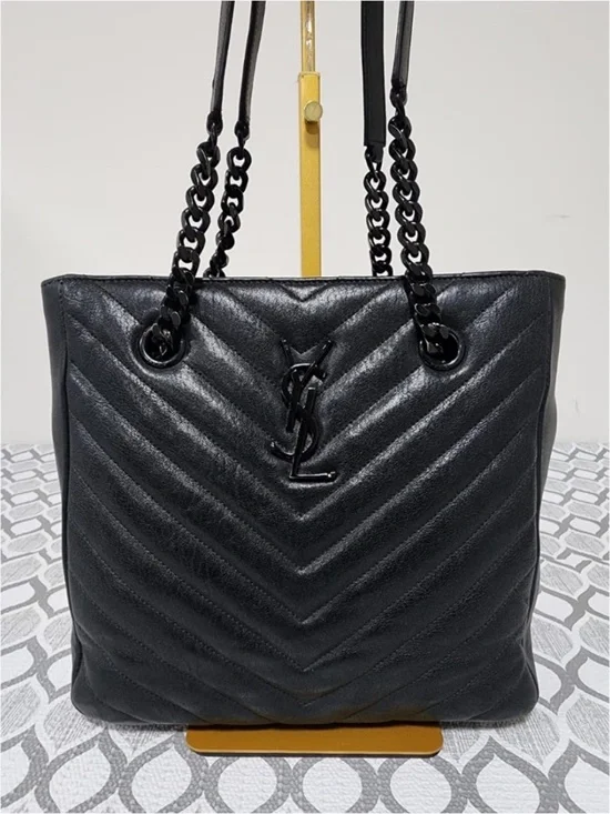 Authentic Saint Laurent Sheepskin Matelasse Chevron Slim Monogram Shopping Bag - Picture 11 of 12